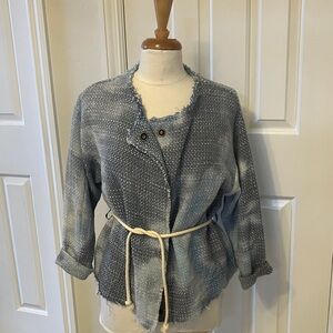 Stylish Blue Women's Cardigan with Belt